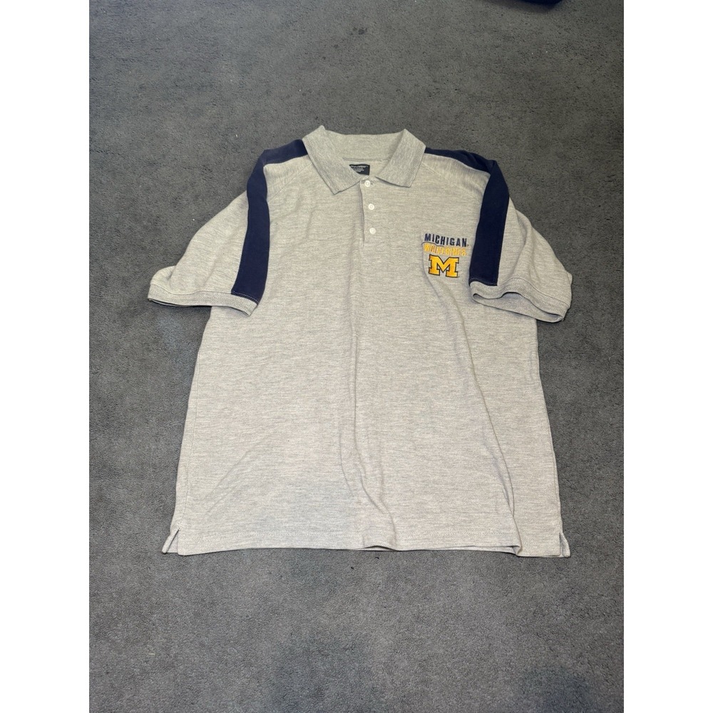 Michigan Wolverines Polo Shirt Mens Large Gray Embroidered NCAA College